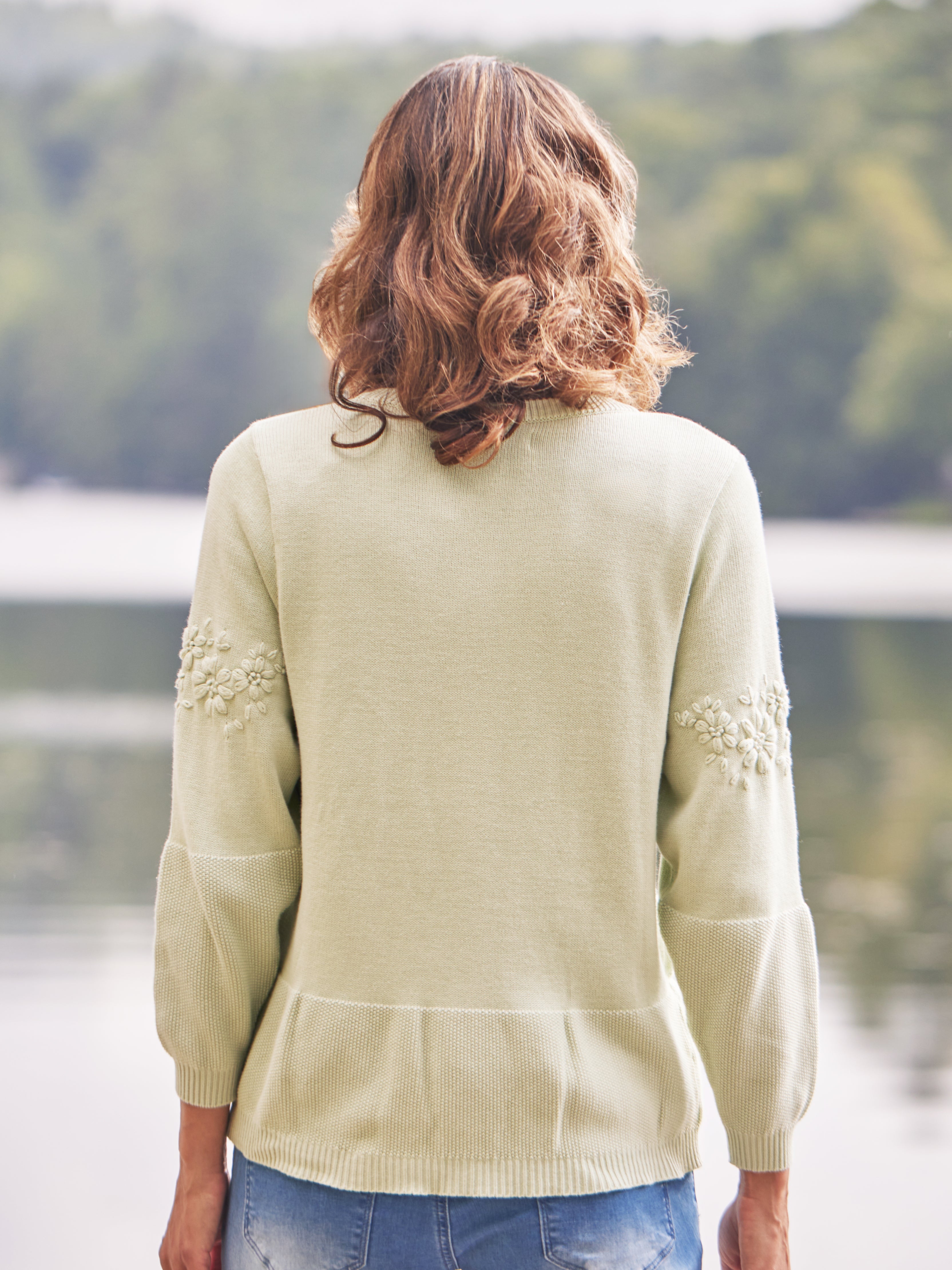 April Cornell Mint Meadow Flower Cardigan