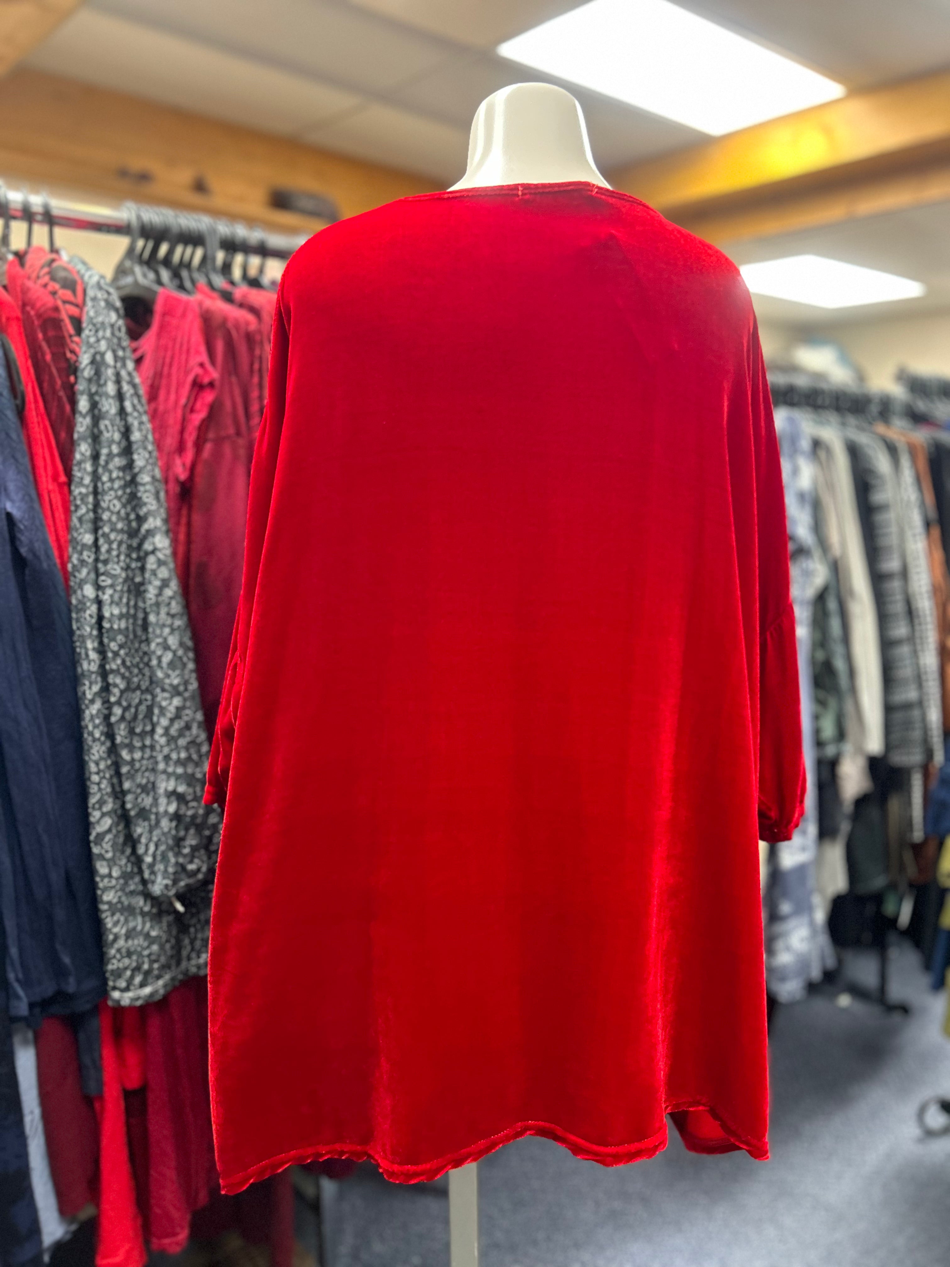 CUT LOOSE VELVET - ONE SIZE PULLOVER- TUNIC RED