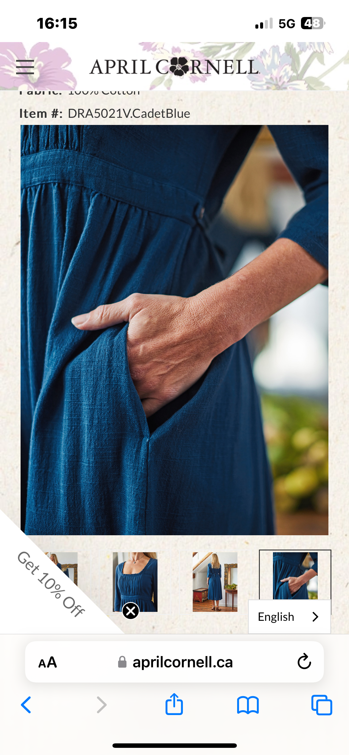April Cornell Jane Austen Cotton Dress Cadet Blue