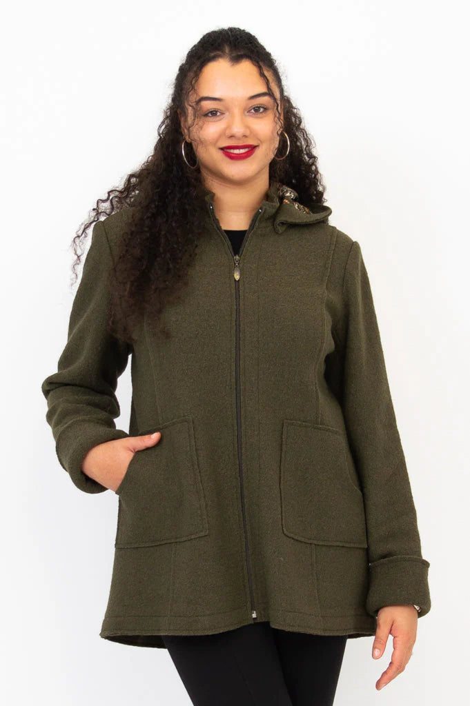 Blue Sky Natasha Coat Boiled Wool Olive