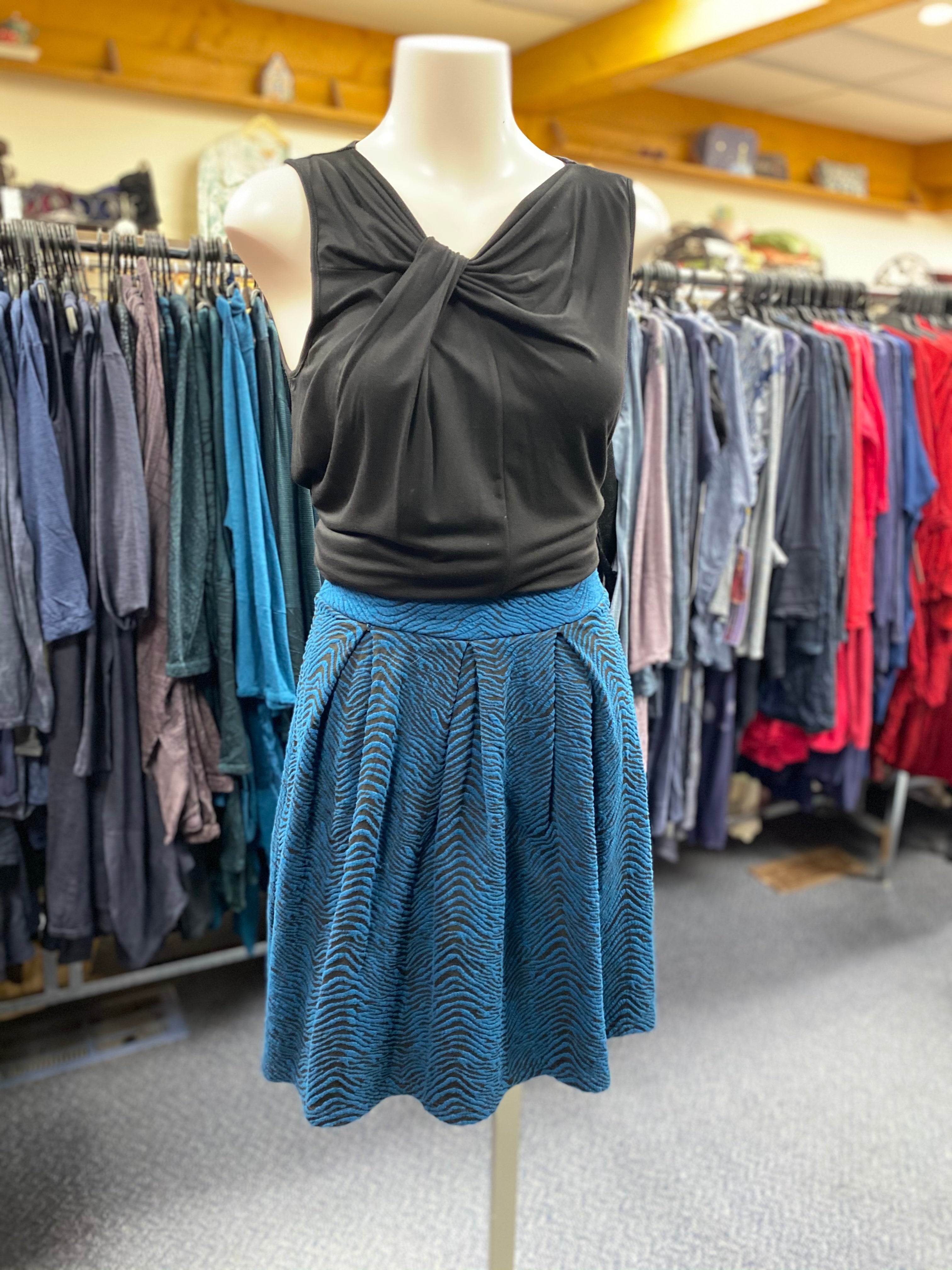 Eveline Street Fit & Flare Short Skirt-Teal Zebra