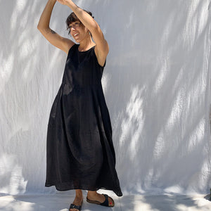 Cut-Loose Linen Bubble Dress Black 100% Linen