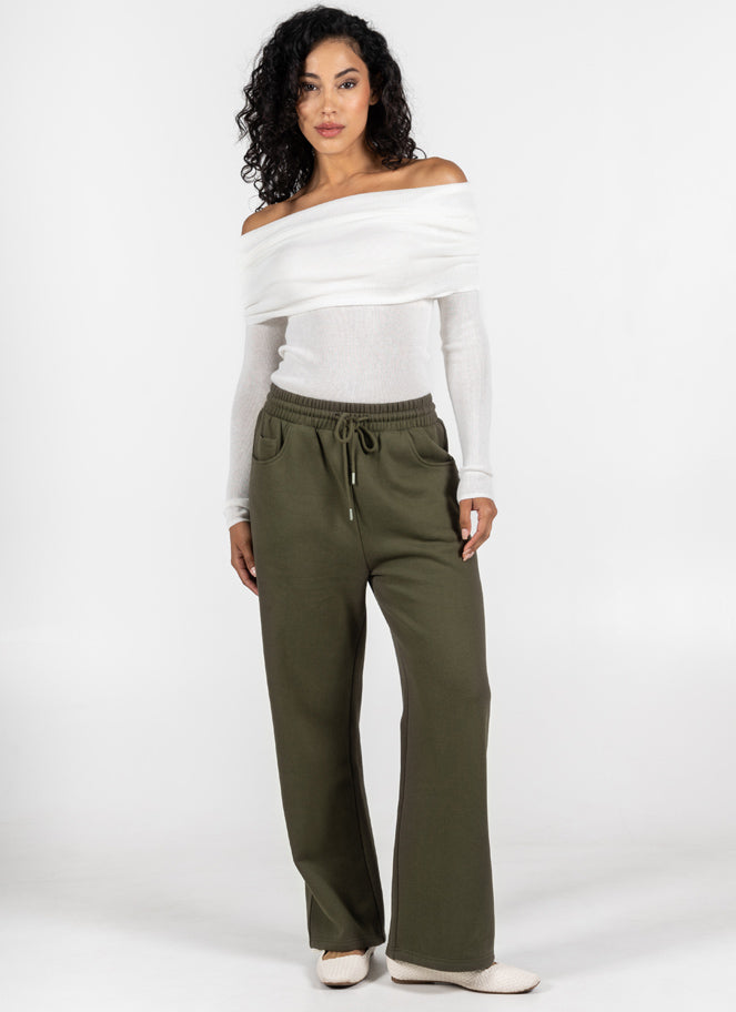 C’est Moi Bamboo Recycled Poly Cotton Wide Leg Pant-Olive