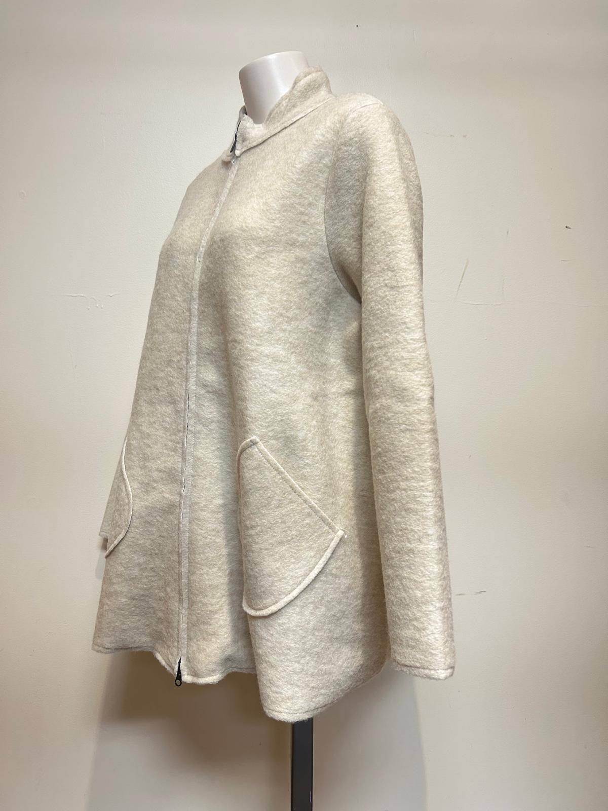 Cut Loose Boiled Wool Long Zipped Jacket Cream