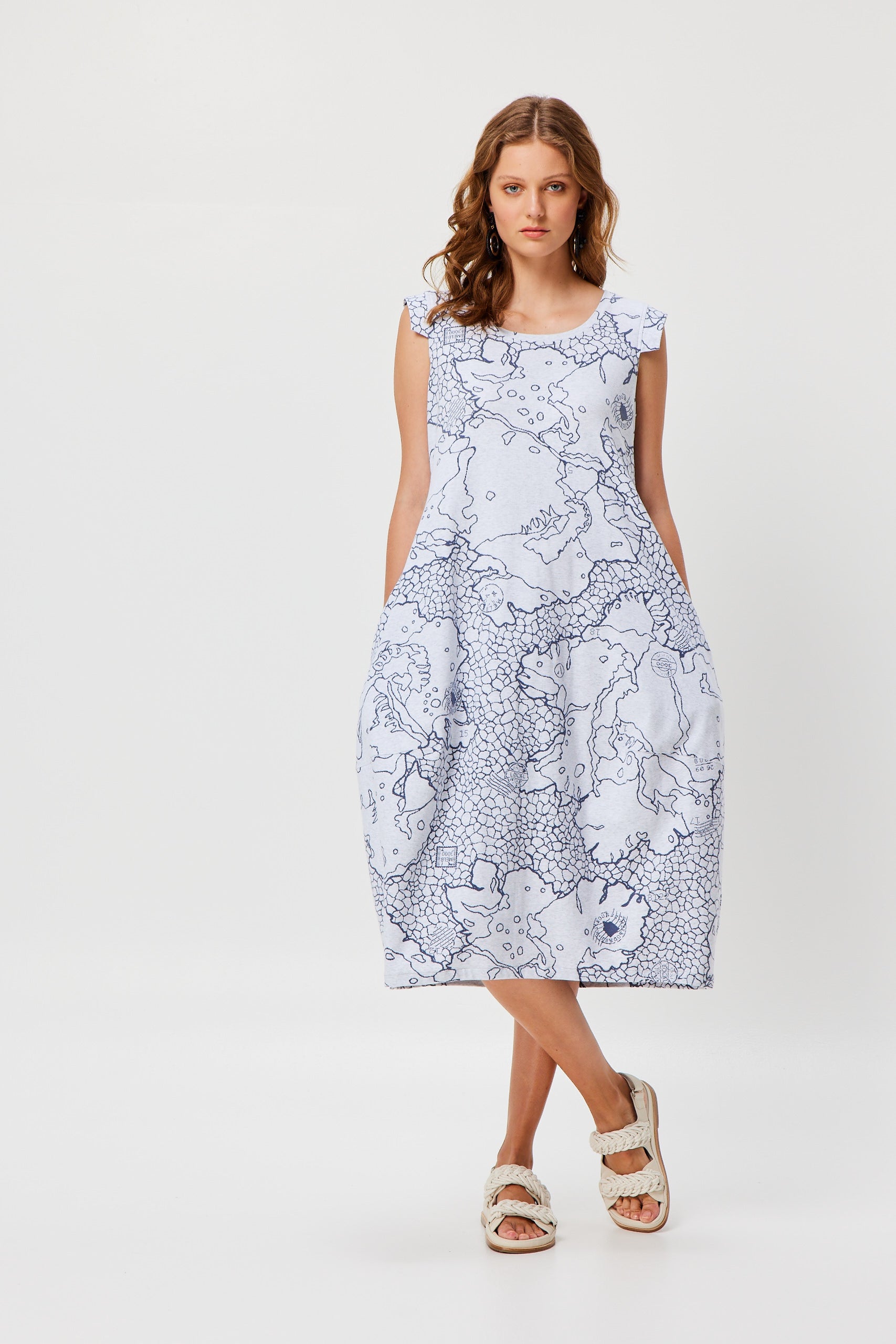 Valia Waterlilies Dress Grey/Blue