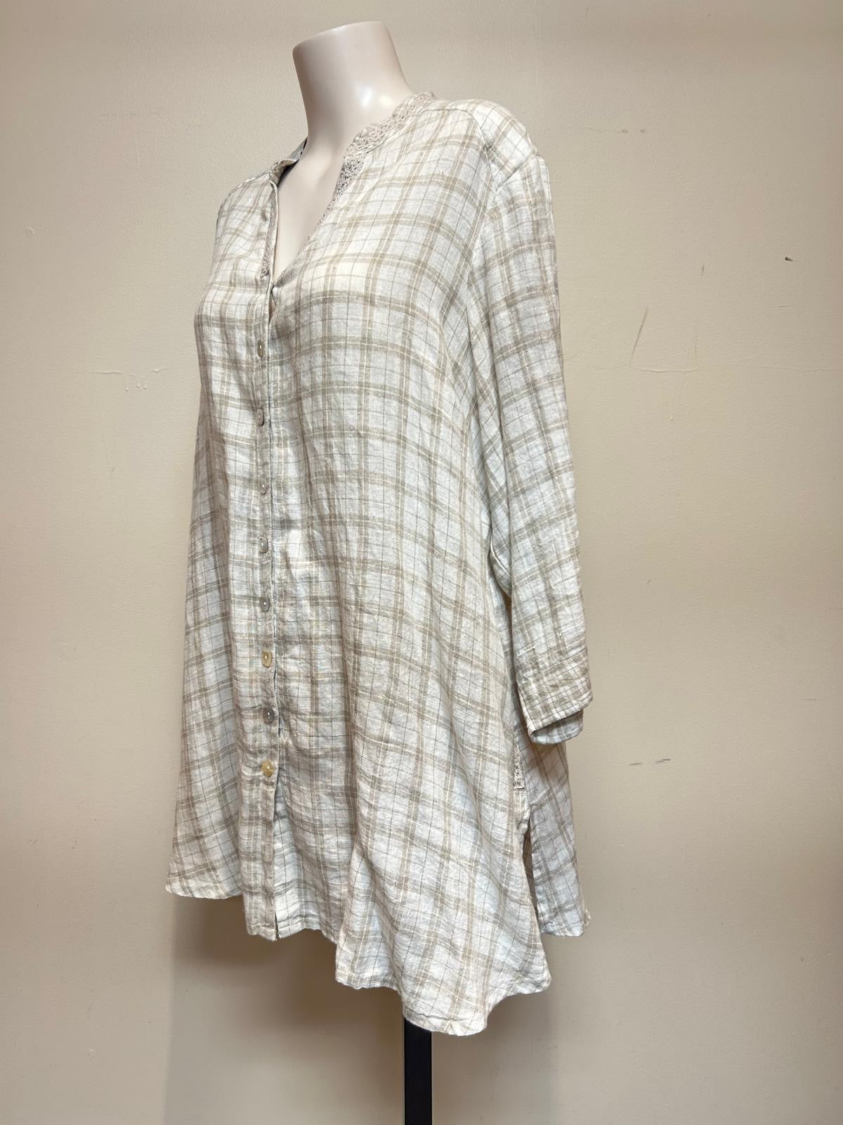 April Cornell Vinyard Linen Check Tunic Plus Size