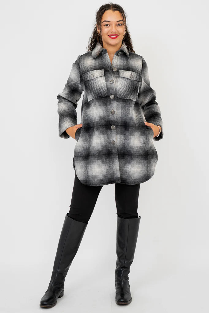 Blue Sky Andrea Coat Check Boiled Wool