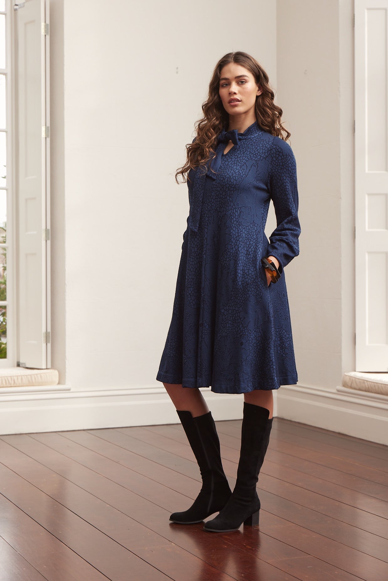 Valia Farmers Wife Dress Navy Merino