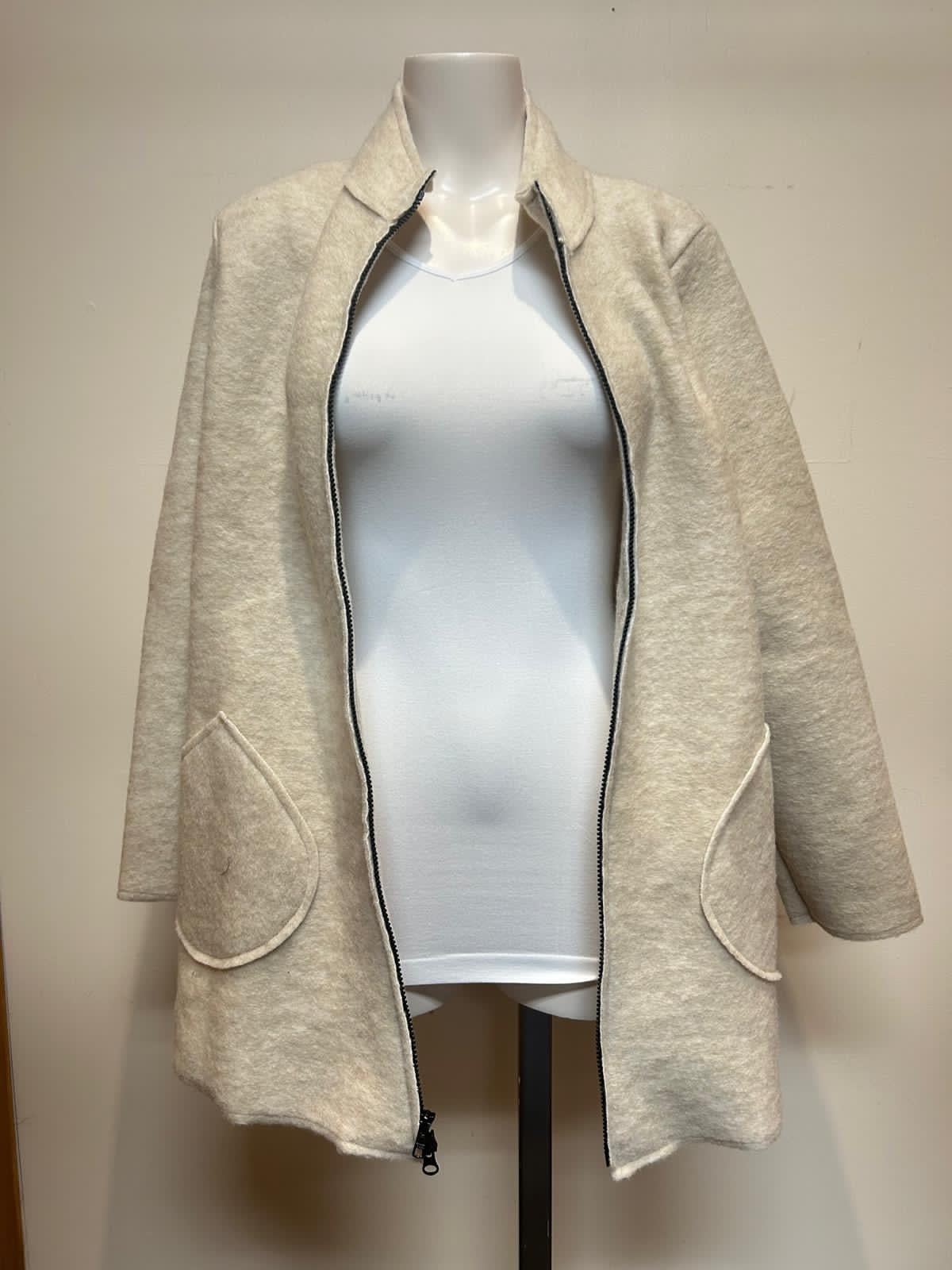 Cut Loose Boiled Wool Long Zipped Jacket Cream