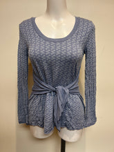 Load image into Gallery viewer, Metalicus Anya Long Sleeve Tie Top Denim Blue-Tie in front or back
