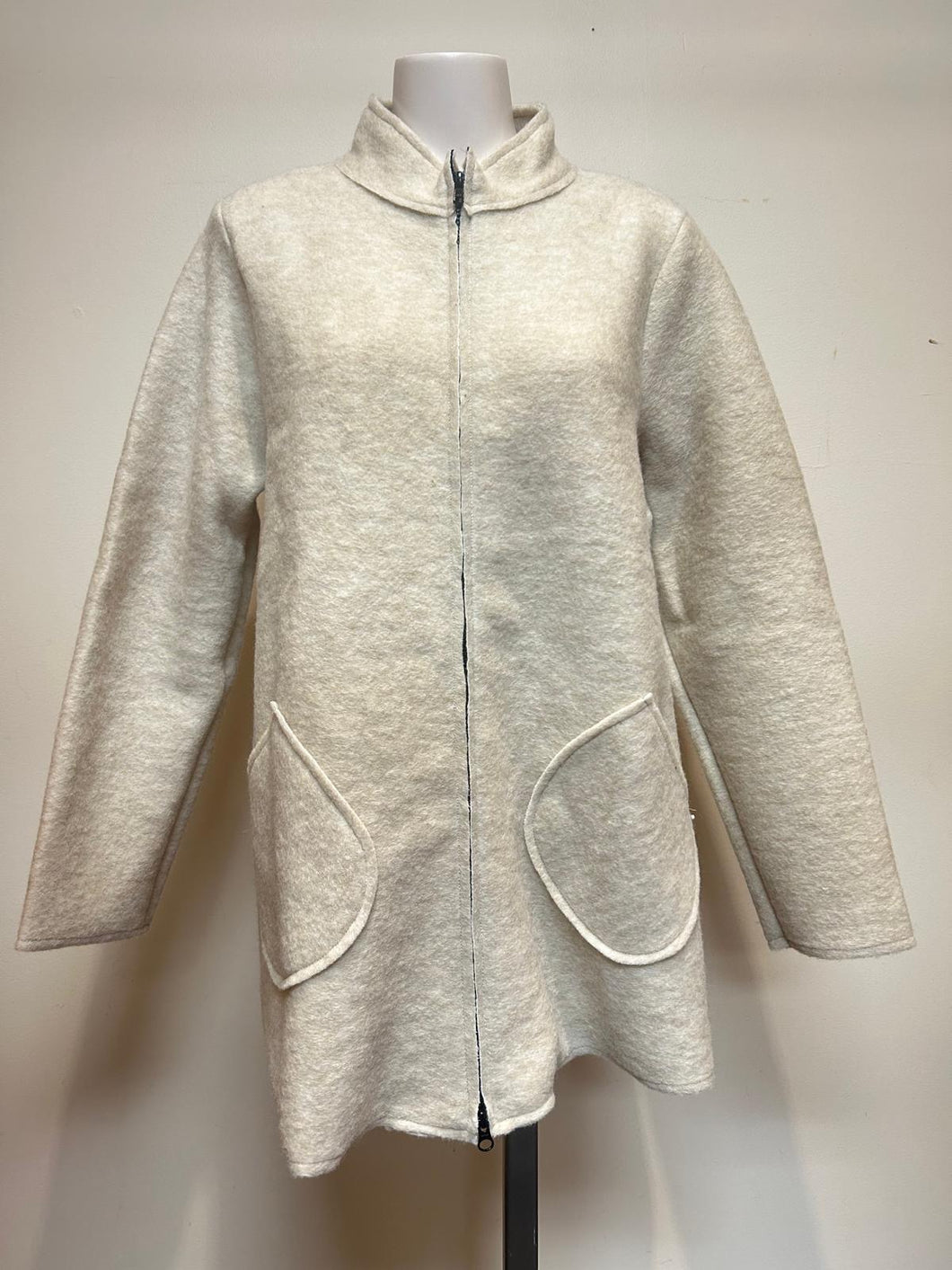 Cut Loose Boiled Wool Long Zipped Jacket Cream