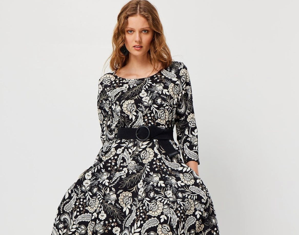 Valia Castella Dress Black Cream Print