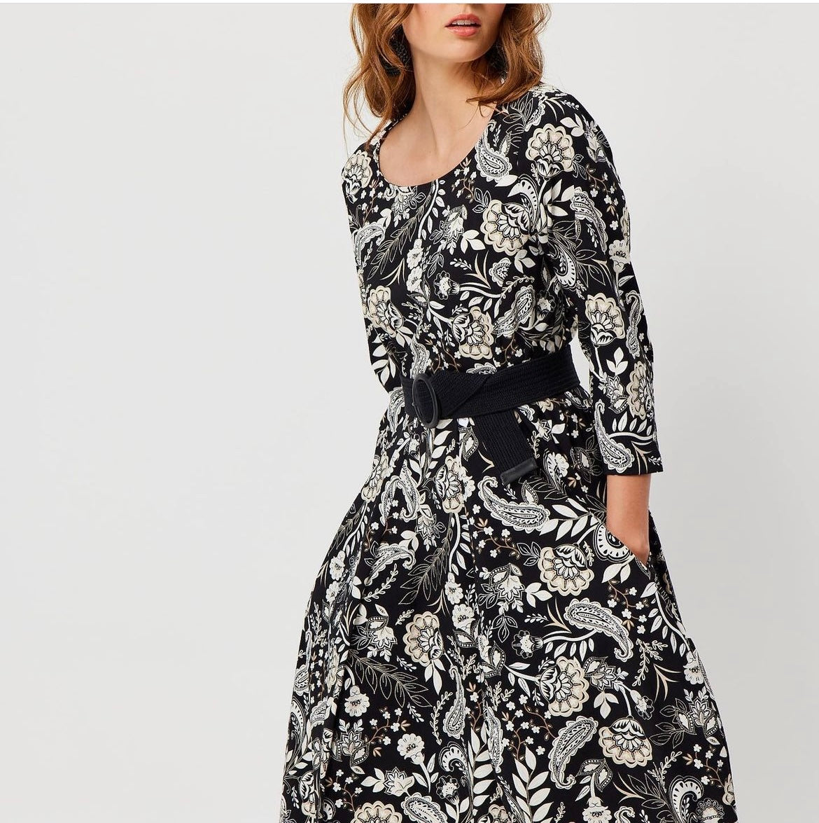 Valia Castella Dress Black Cream Print