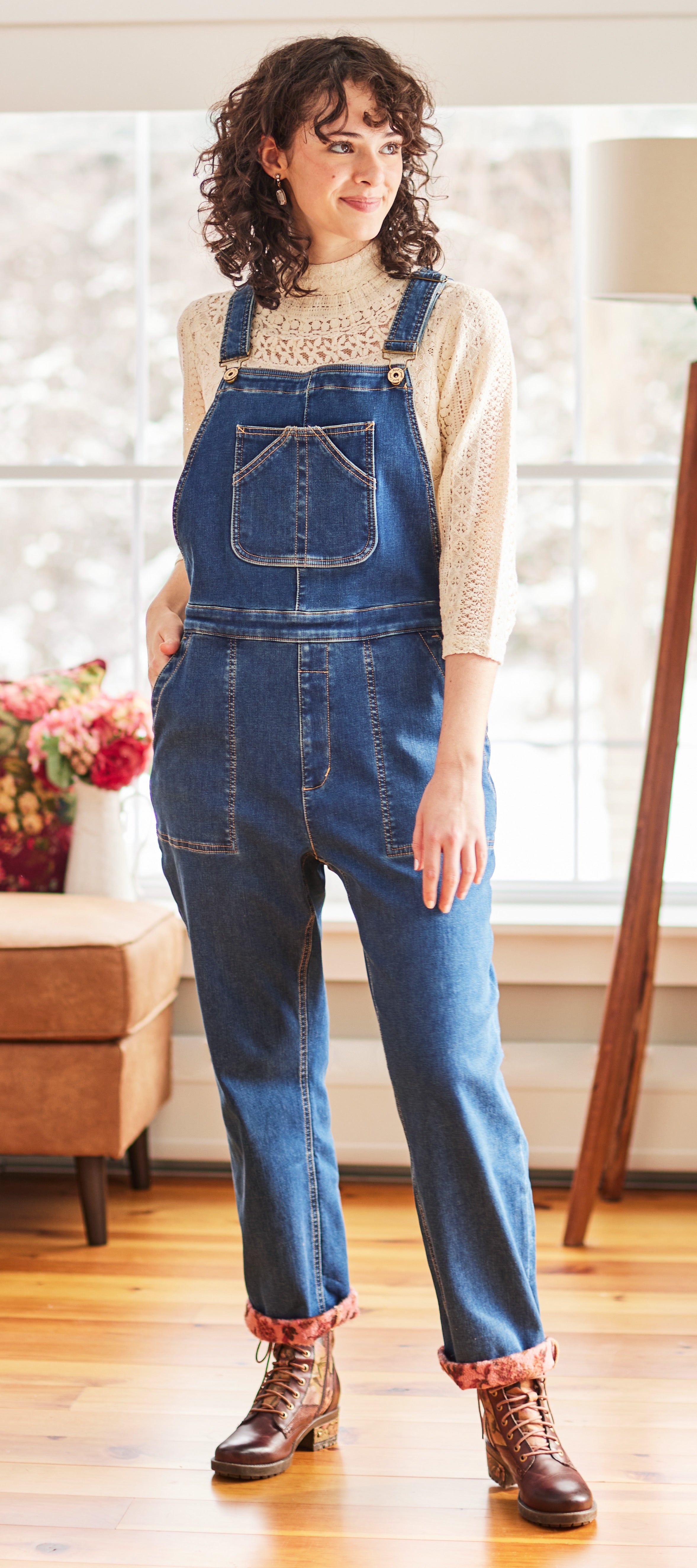 April Cornell Cowgirl Up Fleece Lined Overalls