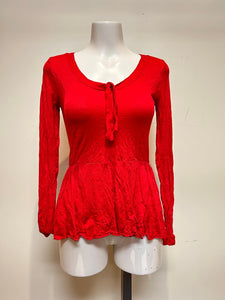 Metalicus Sophia Long Sleeve Peplum Top Red