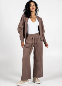 C’est Moi Bamboo Recycled Poly Cotton Fleece Wide Leg Pant-Taupe