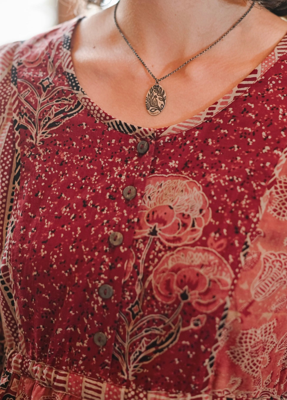 April Cornell Moonbeam Patchwork Dress XS-Plus Size- Pomegranate