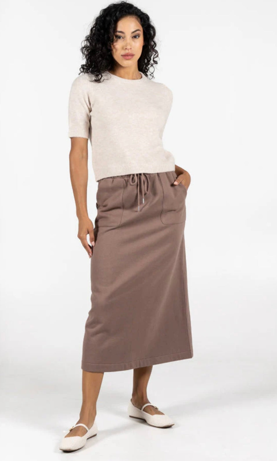 C’est Moi Bamboo Recycled Poly Cotton Skirt-Taupe