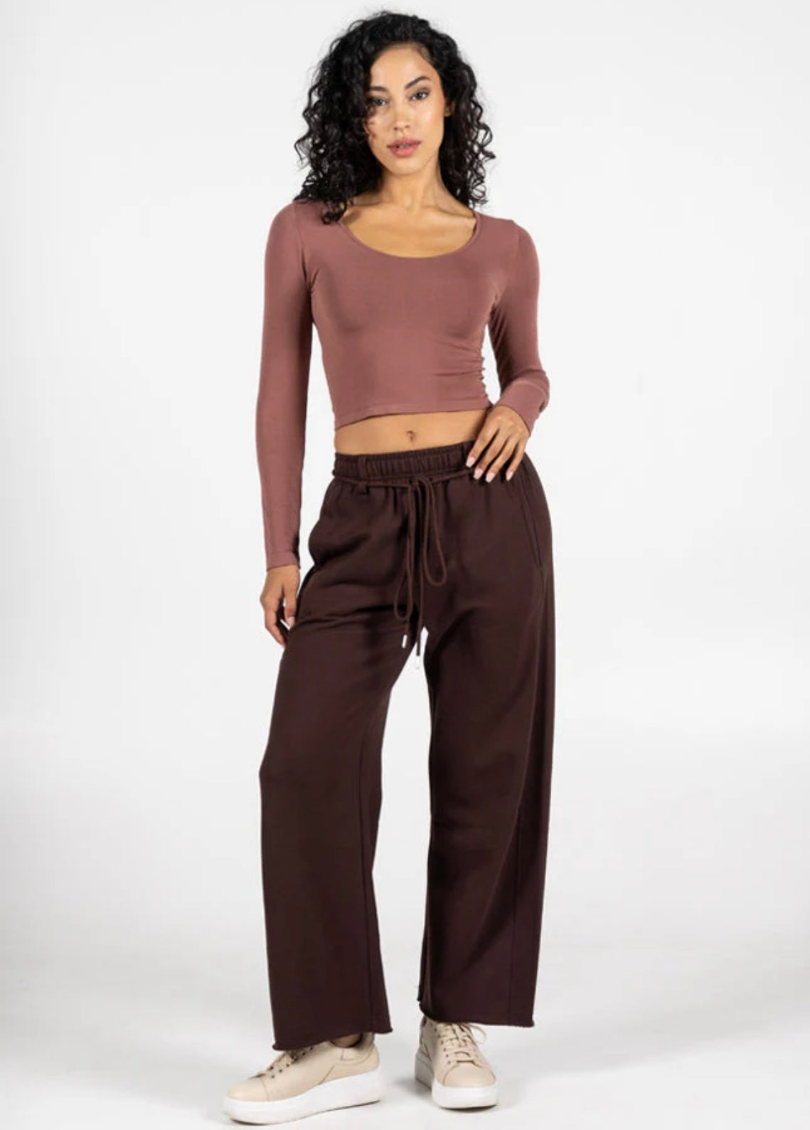 C’est Moi Bamboo Recycled Poly Cotton Wide Leg Pant-Chocolate