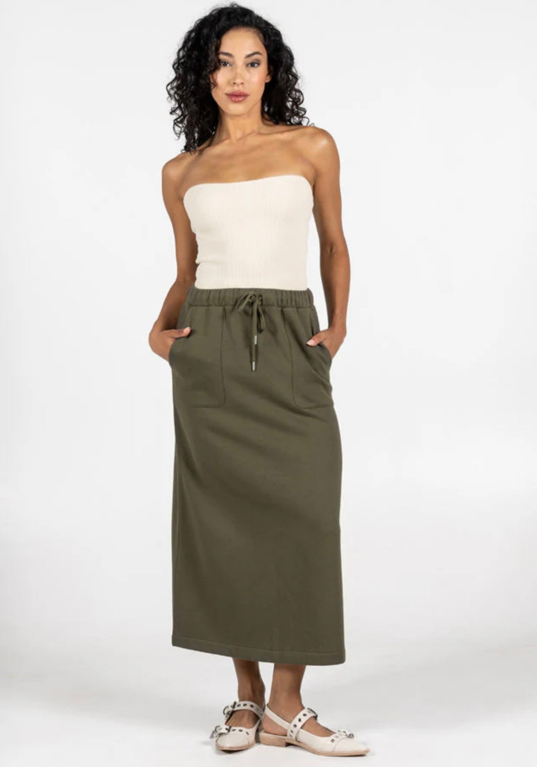 C’est Moi Bamboo Recycled Poly Cotton Skirt-Olive