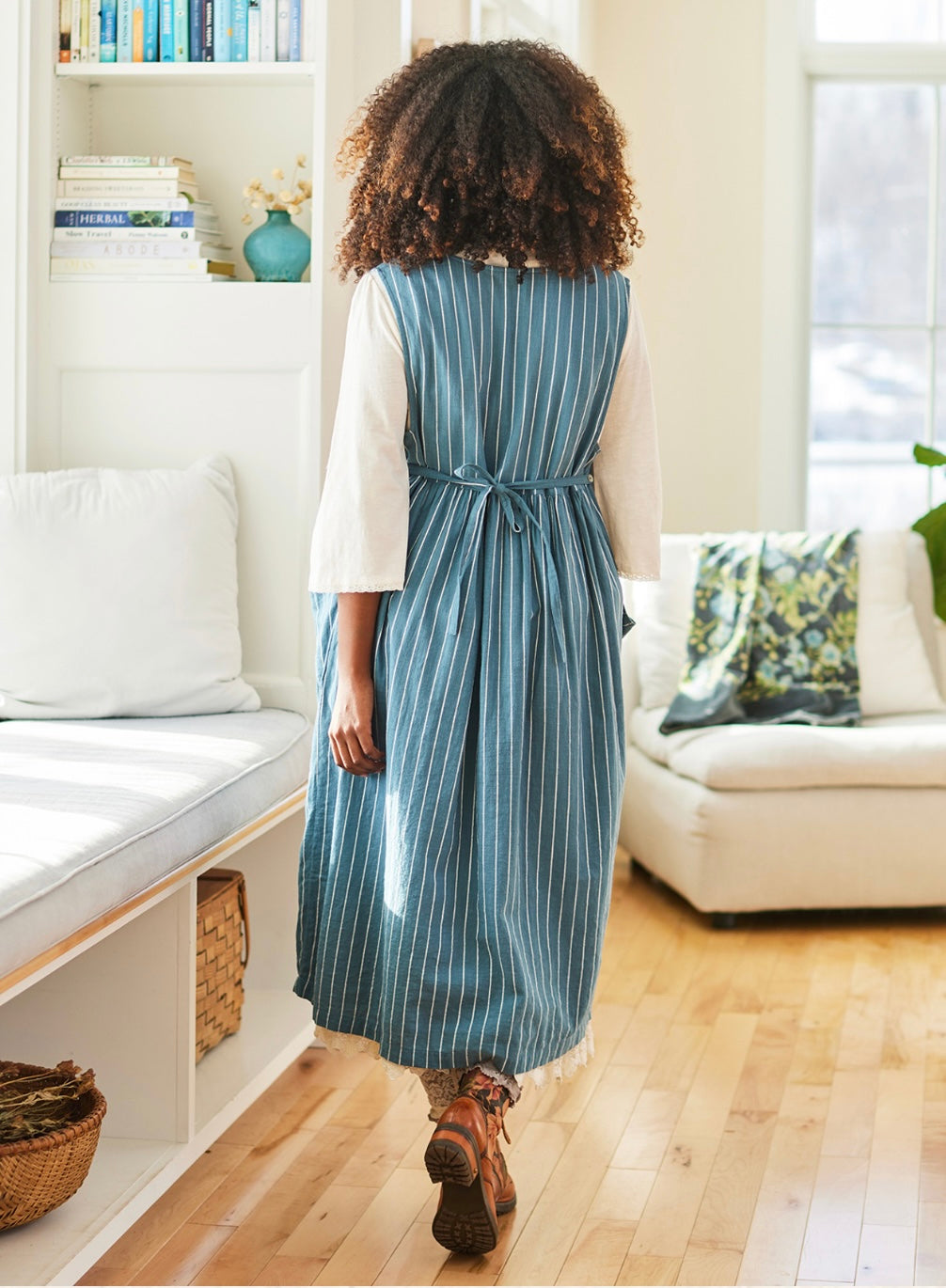 April Cornell Mist Stripe Pinafore Dress Smoke Blue – Eveline