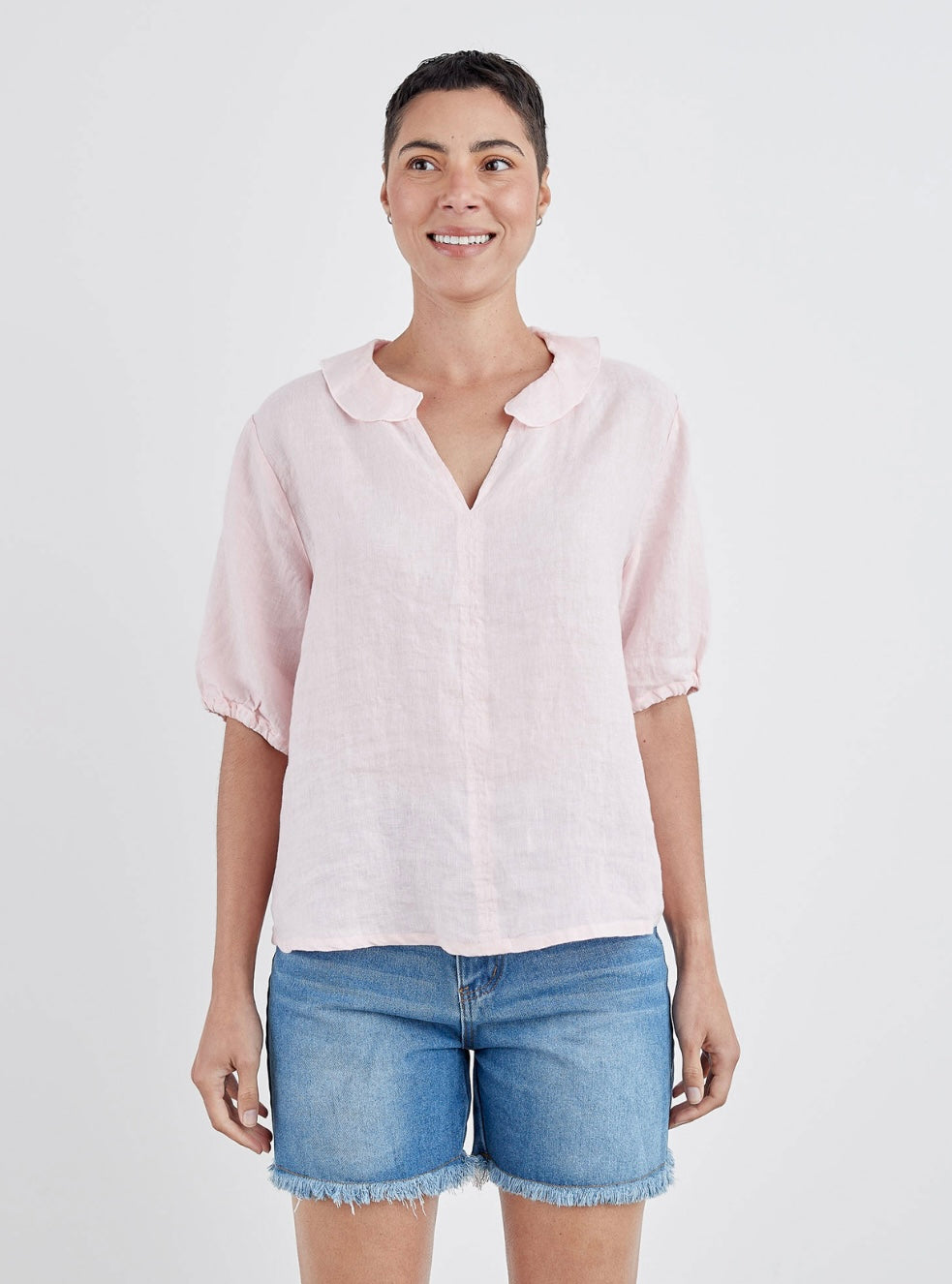 Cut Loose Hanky Linen Ruffle Top