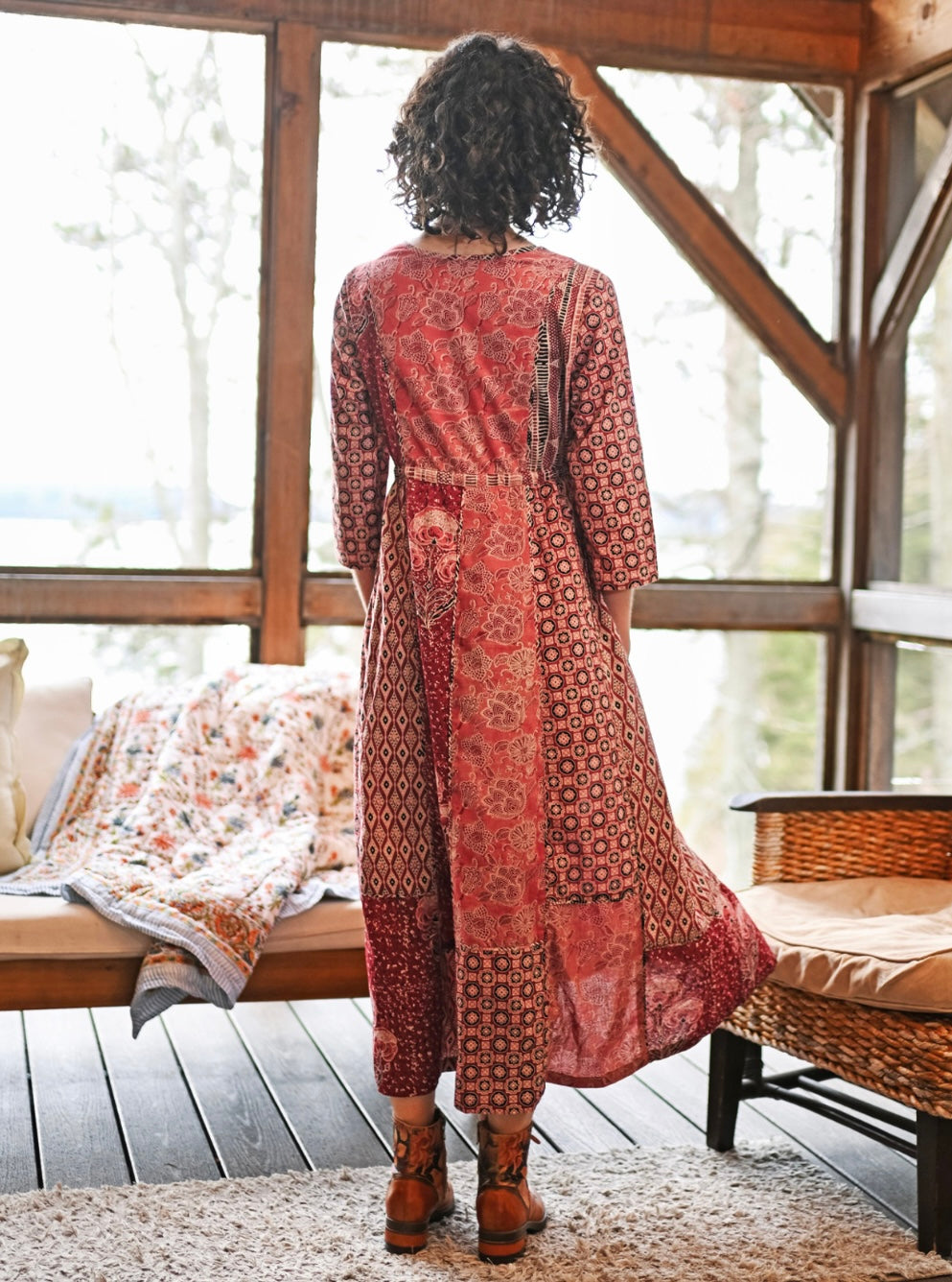 April Cornell Moonbeam Patchwork Dress XS-Plus Size- Pomegranate