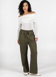 C’est Moi Bamboo-Recycled Poly Cotton Fleece Front Pocket Wide Leg Pant-Olive