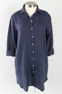 Cut Loose Hanky Linen Shirt Dress Navy