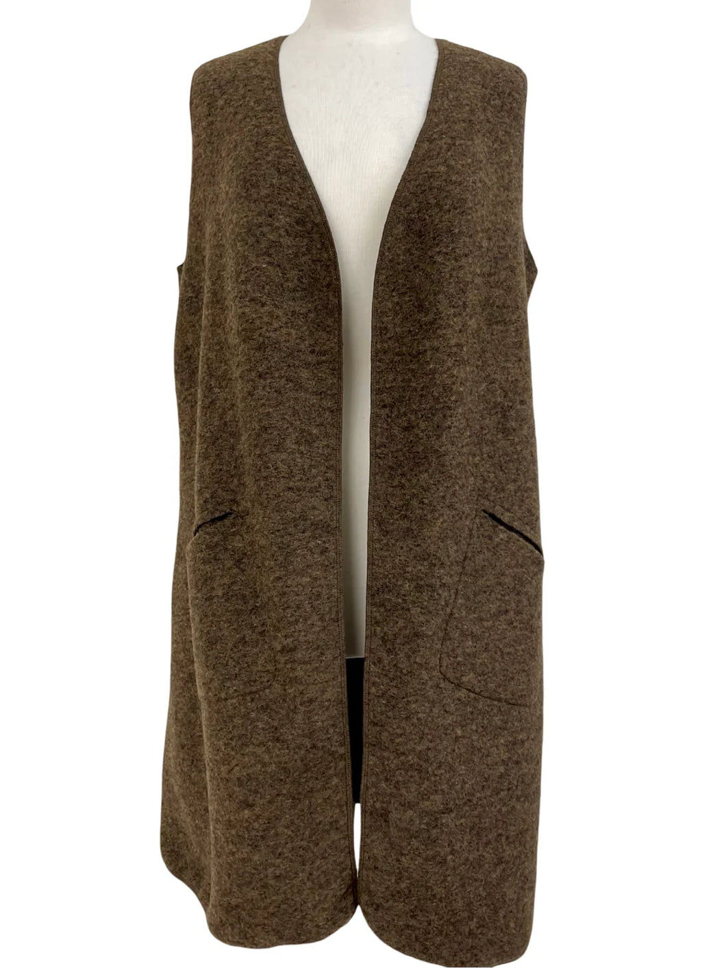 Cut Loose Boiled Wool Long Vest Brown