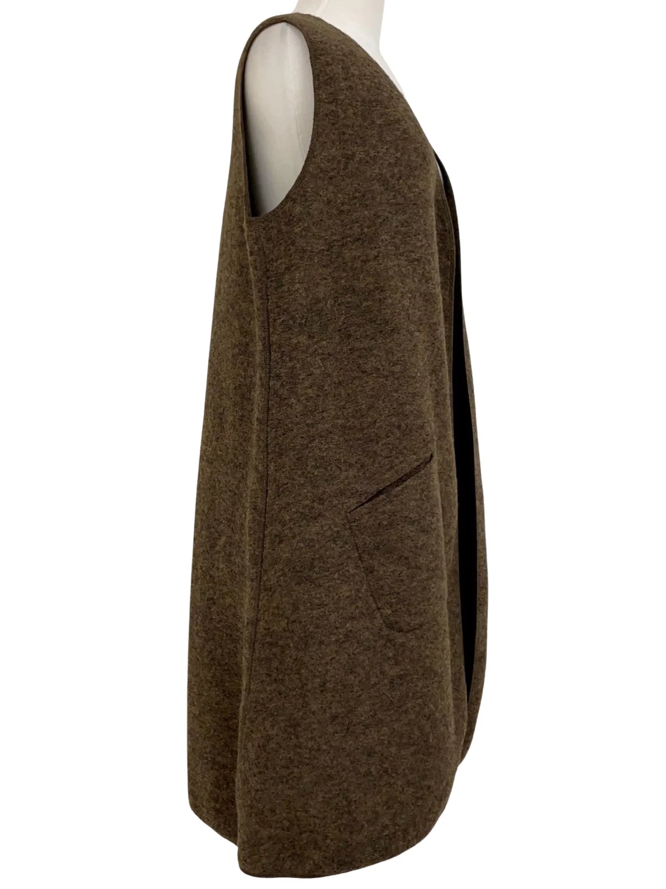 Cut Loose Boiled Wool Long Vest Brown