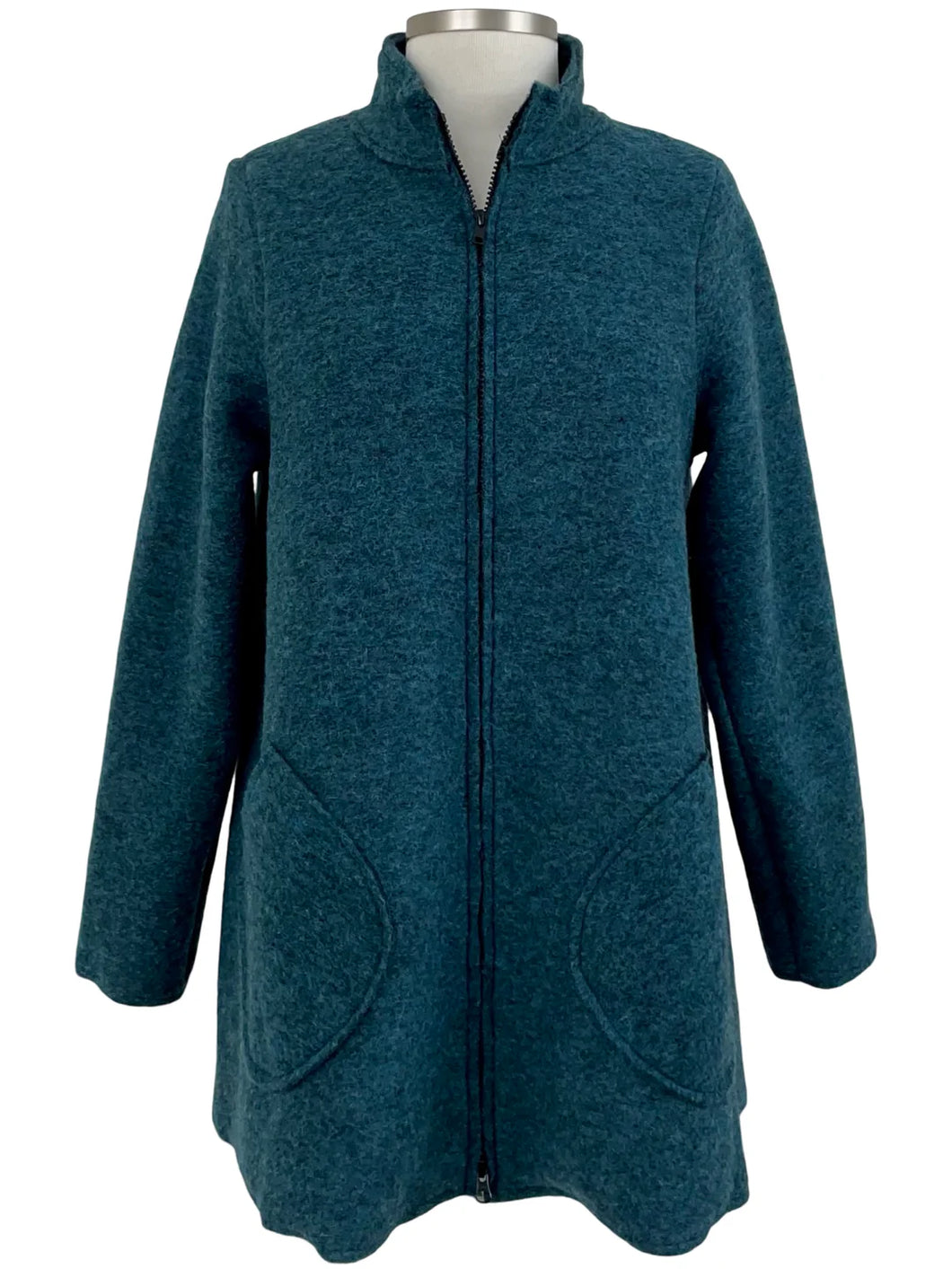 Cut Loose Boiled Wool Long Zipped Jacket Teal