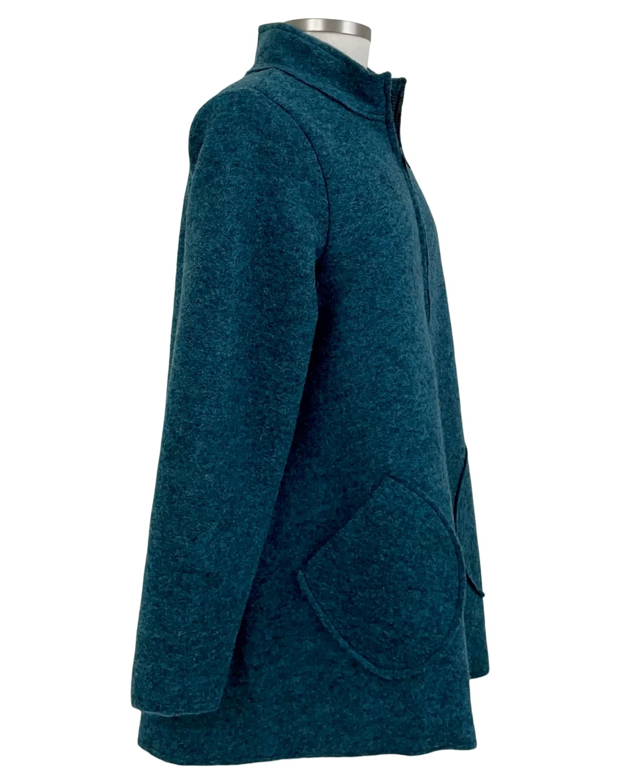 Cut Loose Boiled Wool Long Zipped Jacket Teal