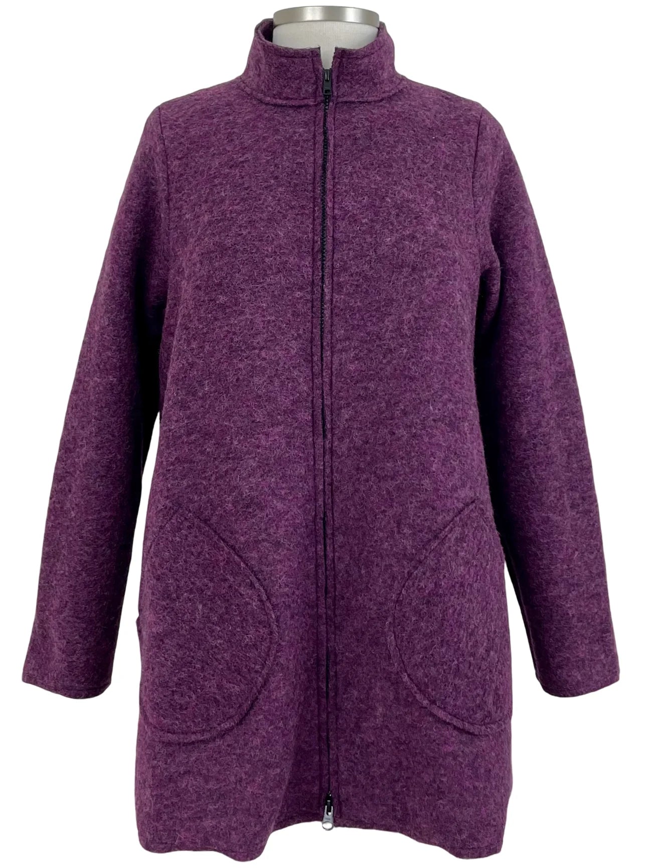 Cut Loose Boiled Wool Long Zipped Jacket Plum