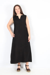 Cut Loose V Neck Linen Maxi Black