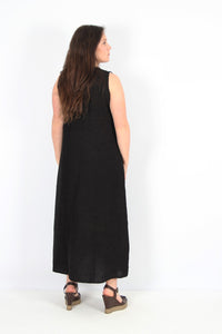 Cut Loose V Neck Linen Maxi Black