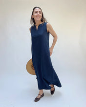 Load image into Gallery viewer, Cut Loose V Neck Linen Maxi Navy
