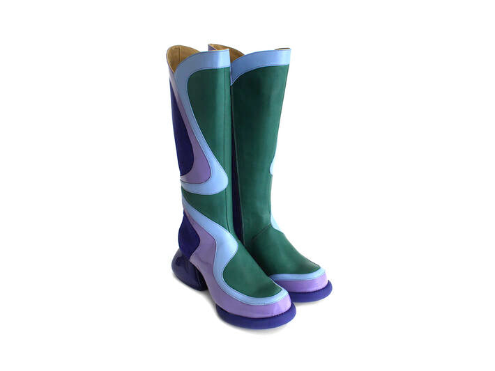 Fluevog Warhol Boots-Purple/Lavender/Light Blue/Green