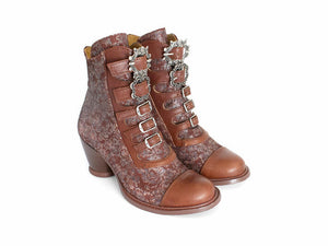 Fluevog East End Lakewood Buckled Ankle Boots Floral