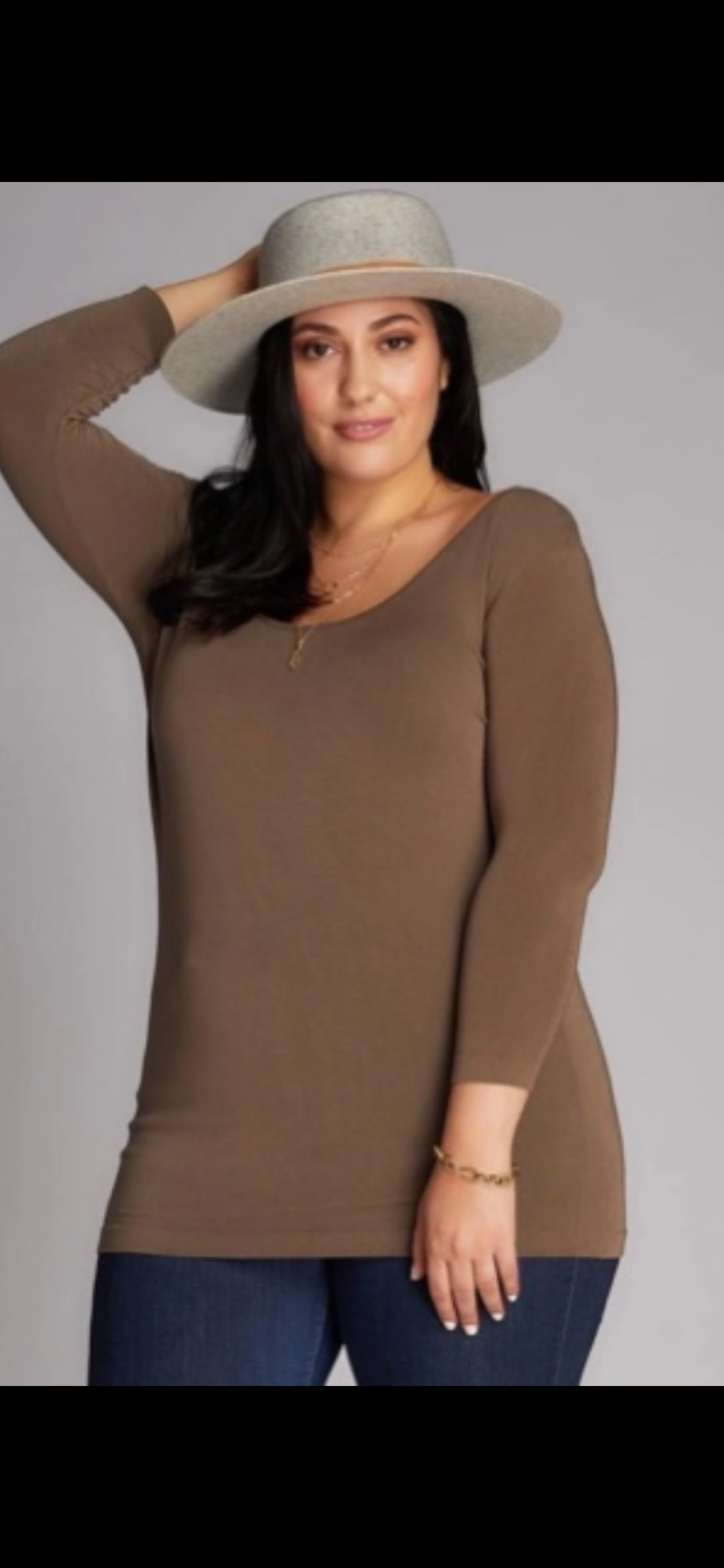 C’est Moi Bamboo 3/4 Sleeve Tshirt Dark Taupe Plus Size