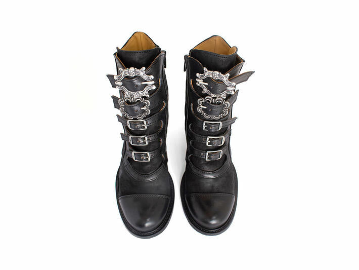 Fluevog East End Lakewood Buckled Ankle Boots Black no