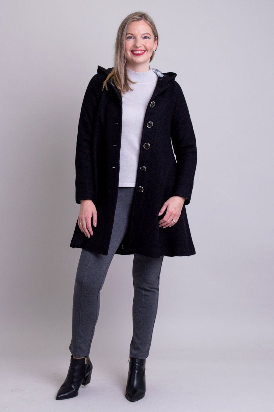 Blue Sky Boiled Wool Swing Coat-Black