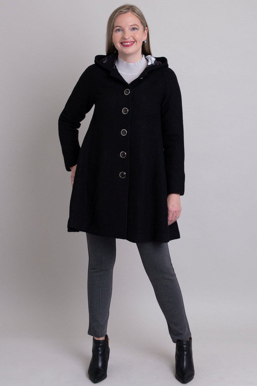 Blue Sky Boiled Wool Swing Coat-Black