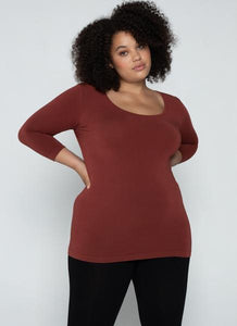 C’est Moi Bamboo 3/4 Sleeve Plus Size Tshirt Rust