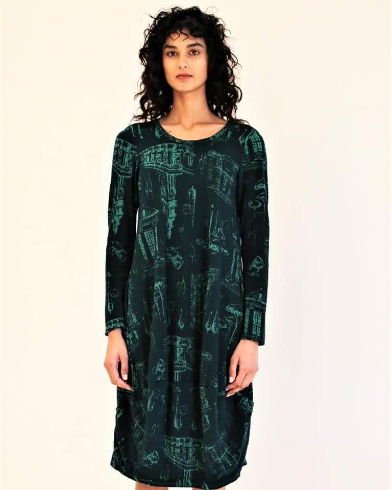 VALIA Ultrafine Merino Wool Melbourne Dress-Green