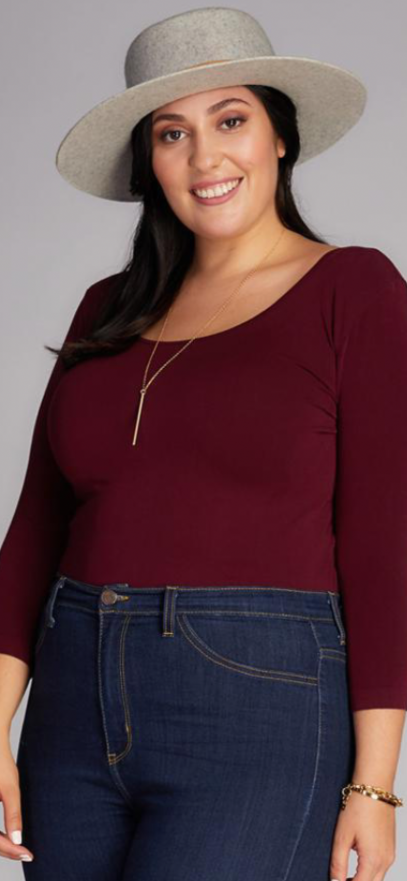 C’est Moi Bamboo 3/4 Sleeve Plus Size Tshirt  Wine