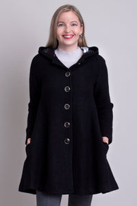 Blue Sky Boiled Wool Swing Coat-Black