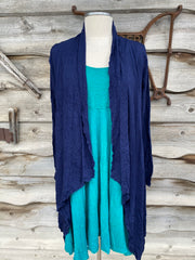 EVELINE STREET ONE SIZE MERINO LONG CARDI-I GOT THE NAVY BLUES