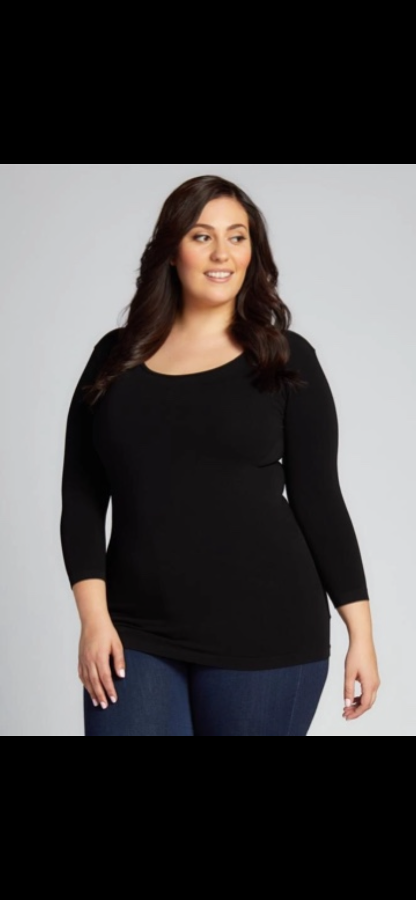 C’est Moi Bamboo 3/4 Sleeve Plus Size Tshirt  Black