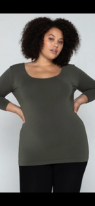 C’est Moi Bamboo 3/4 Sleeve Plus Size Tshirt Olive